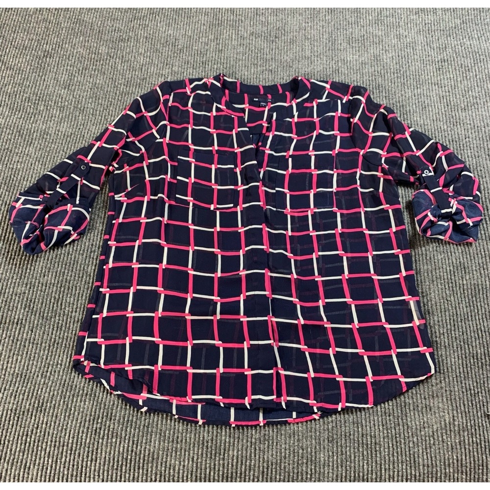 Gap Blouse Womens Large L Pink Roll Tab Sleeve Sleeves Sheer Lightweight Flow